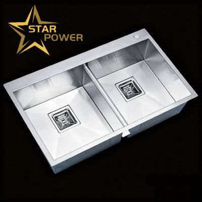 গুণ  STAR POWER 304 Stainless Steel Double Bowl Handmade Kitchen Sink with Customized Bowl Depth কারখানা