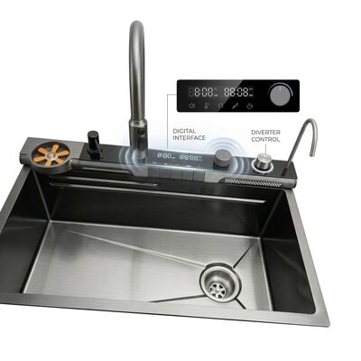 ভালো দাম 32 Inch Drop-In Double Bowl Kitchen Sink SUS304 20 Gauge with Glass Cover অনলাইন