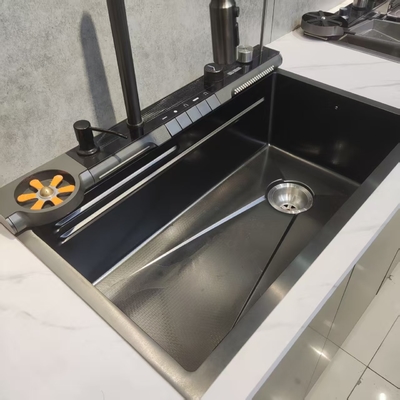 কালো স্টেইনলেস স্টীল ডাবল-বোল রান্নাঘর সিঙ্ক Undermount
