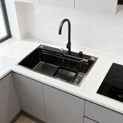 ৮০০মিমি ডুয়াল-বেসিন স্টেইনলেস স্টিল কিচেন সিঙ্ক, ব্রাশ করা ফিনিশ, শব্দ-নিরোধক প্যাড এবং পিছনের দিকে ড্রেন সহ