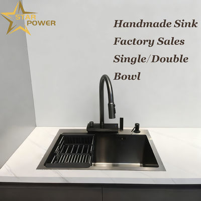 Corrosion-Resistant PVD Coated Handmade Kitchen Sink in 304/316 Stainless Steel with Thickened Panel