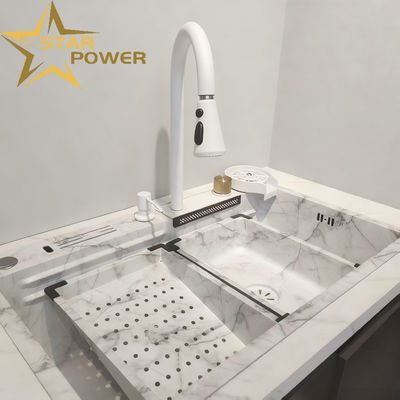 বাণিজ্যিক রান্নাঘর সিঙ্ক হস্তনির্মিত টেকসই স্টেইনলেস স্টীল ডাবল বাটি 304/316 খাদ্য গ্রেড উপাদান সঙ্গে