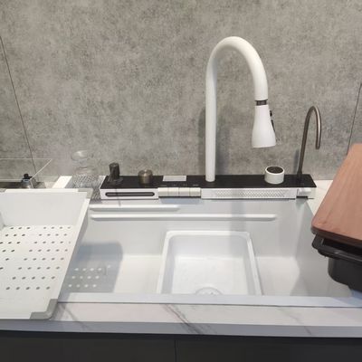 খাদ্য গ্রেড 304/316 স্টেইনলেস স্টীল 250-300mm বোল গভীরতা এবং 1.2-2.0mm প্যানেল বেধ সঙ্গে হস্তনির্মিত স্টেইনলেস স্টীল রান্নাঘর সিঙ্ক