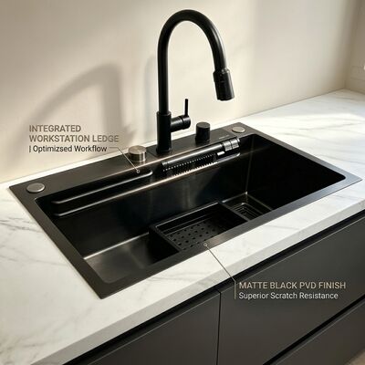 ভালো দাম Chrome-Plated 316 Stainless Steel Single Bowl Kitchen Sink Undermount 800mm 220mm Deep Basin অনলাইন