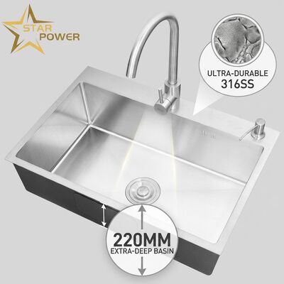 ভালো দাম উপরের মাউন্ট / ড্রপ-ইন রান্নাঘর সিঙ্ক 316 স্টেইনলেস স্টীল ডাবল বাটি রান্নাঘর সিঙ্ক ম্যাট পৃষ্ঠ উপরের মাউন্ট 800mm 220mm গভীরতা বেসিন অনলাইন