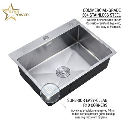 ভালো দাম 16 Gauge 316 Stainless Steel Deep Single Bowl Kitchen Sink Drop-in 30x18 Inch 10 Inch Basin Brushed Finish অনলাইন