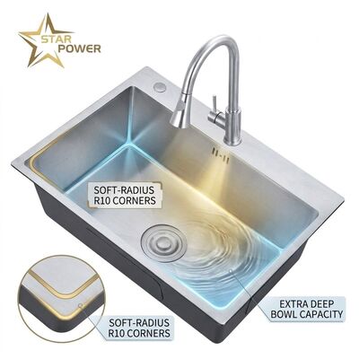 ভালো দাম 25 Inch Drop-In Laundry Utility Sink Single Bowl 20 Gauge with Overflow Drain অনলাইন