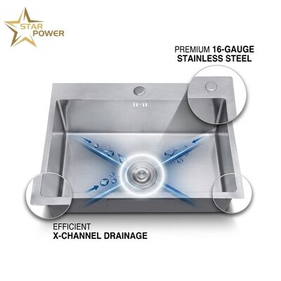 ভালো দাম 30 Inch Overmount Single Bowl Kitchen Sink 18 Gauge with Integrated Drainboard অনলাইন