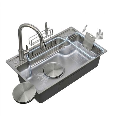 ভালো দাম 30 Inch Farmhouse Apron Front Double Bowl Kitchen Sink 60/40 16 Gauge with Bottom Grids অনলাইন